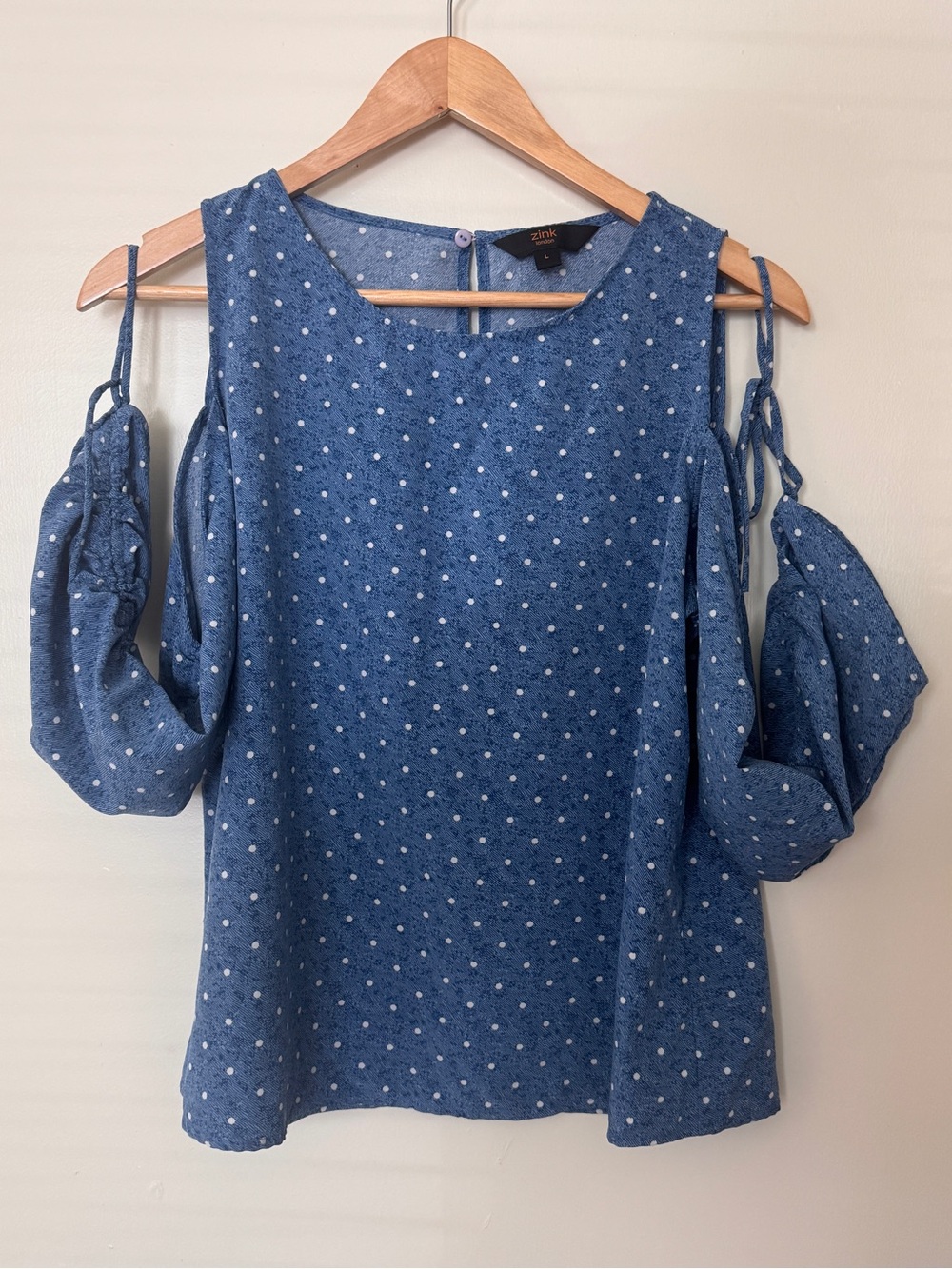 Polka-Dot Cold-Shoulder Blouse in Blue